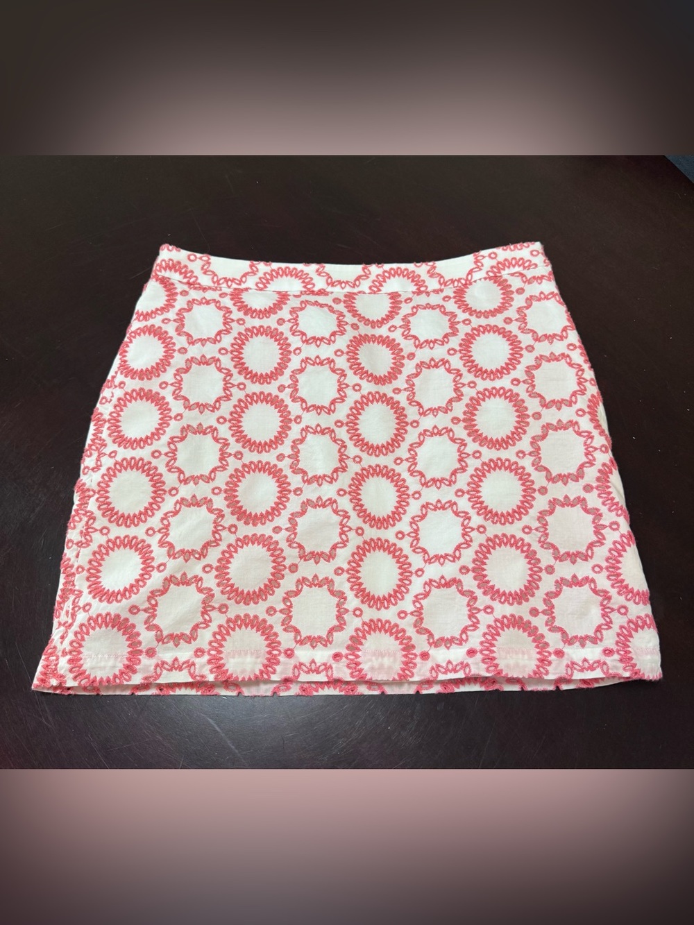 Banana Republic Milly Collection White with Pink Circular Embroidered Mini Skirt